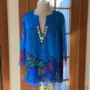 Tibi Bright Blue Silk Floral Blouse, 4